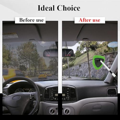 Windshield Cleaning Tool, Car Window Cleaner, Windshield Cleaner with 4 Washable Reusable Microfiber Pads and Extendable Handle, Auto Glass Wiper Cleaning Kit Universal for Car (Green) - color: Green