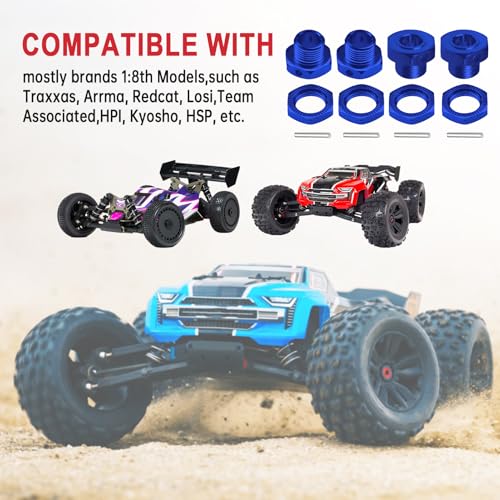 Hobbypark 17mm Wheel Hex Hubs Adapter with Wrench for 1/8 RC Cars Monster Trucks Off Road Buggy (with Navy Blue Adapter)