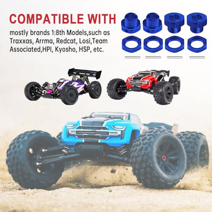 Hobbypark 17mm Wheel Hex Hubs Adapter with Wrench for 1/8 RC Cars Monster Trucks Off Road Buggy (with Navy Blue Adapter)