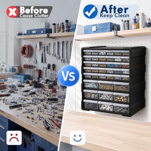 Drawer Organizer for Garage Building Bricks Storage,Thicker Craft Organizers Storage with Dividers Labels for Hardware,Screws,Nuts Bolts,Teacher Toolbox,Charms,Beads,Craft,Scrapbook - size: 39 Drawer