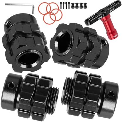 RC 17mm Wheel Hex 6mm Extended Wheel Hub Drive Upgrades Part for 1/10 E-Maxx/T-Maxx/E-Revo/Revo/Summit,4pcs Aluminum Hex Hub Adapters & Nuts w/Wrench,Replace Part #6469 5854,Black