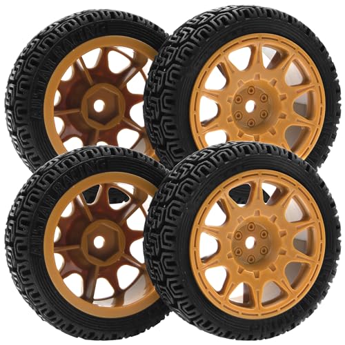 1/10 RC On Road Tires & Nylon Wheel Rims 12mm Hex OD70mm Rubber Tires Compatible with Tamiya TT01 TT02 XV01 HSP HPI Kyosho Traxxas WLtoys 1/10 1/12 On-Road Touring Car (Brown) - color: Brown