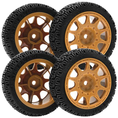 1/10 RC On Road Tires & Nylon Wheel Rims 12mm Hex OD70mm Rubber Tires Compatible with Tamiya TT01 TT02 XV01 HSP HPI Kyosho Traxxas WLtoys 1/10 1/12 On-Road Touring Car (Brown) - color: Brown