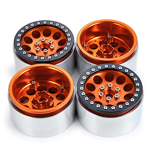Aluminum 2.2" Beadlock Wheels Rims 35mm for 1/10 RC Crawler Truck Car SCX10,SCX10-II,TRX4,Wraith,4PCS (Orange) - color: Orange