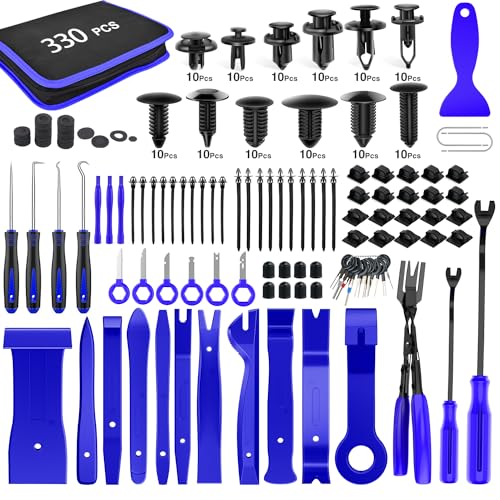 GOOACC 330Pcs Trim Removal Tool Auto Push Pin Bumper Retainer Clip Set | Fastener Terminal Remover Tool Adhesive Cable Clips Pry Kit Car Panel Radio Removal Auto Clip Pliers Blue - color: 330Pcs Clips Removal Kit Blue