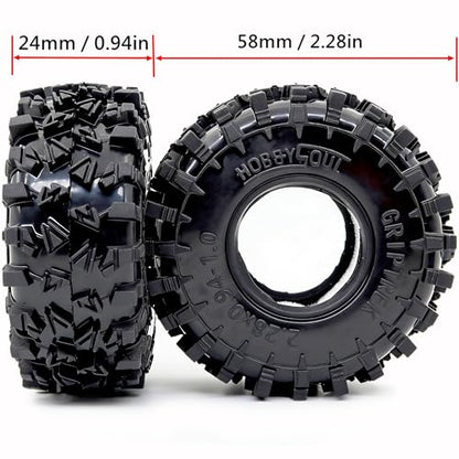 HOBBYSOUL 58mm Griptrek 1.0" Tires 4-Pack For RC Crawler TRX4M SCX24 AX24 | Super soft sticky mud tires with foam inserts,For 1/18 TRX4M & 1/24 AX24 FCX24 Enduro24 micro rock crawlers Upgrades - size: 1.0 tires - 58mm Tall