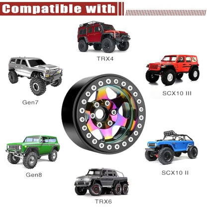 GLOBACT Rainbow 1.9 Beadlock Wheel Offset -10mm for 1/10 RC RC Crawler, B | Fits SCX10 TRX4 TRX6 Redcat Gen7 Gen7PRO Gen8 D90 VS4-10 - color: Neon Color-b