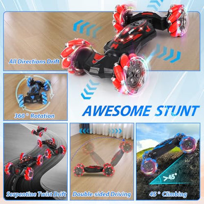 RC Stunt Car, 2.4 GHz 4WD Remote Control Gesture Sensor Toy Cars, Double Sided Rotating Off Road Vehicle 360° Flips with Lights Music, Drift rc car for Boys and Girls 3-12 Birthday
