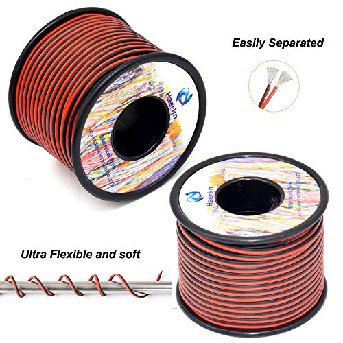 Haerkn 22 awg Silicone Electrical Wire Cable 2 Cores 100ft Spool | 22 Gauge Soft and Flexible Hook Up Oxygen Free Stranded Tinned Copper Wire - style: 22awg-100FT