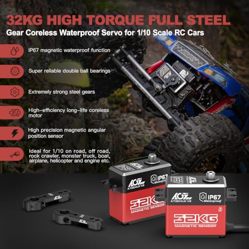 AGFRC 32KG A73CHLW V2 Coreless Waterproof Servo and A73BHLW V2 40KG Brushless Waterproof Programmable Steering Servo