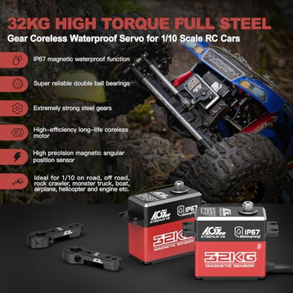 AGFRC 32KG A73CHLW V2 Coreless Waterproof Servo and A73BHLW V2 40KG Brushless Waterproof Programmable Steering Servo