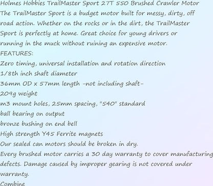 Hobby Collect kit Sport 27T 550 Brushed Crawler Motor for Hobbies TrailMaster