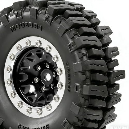 REDSPIDER RC 1.3inch Beadlock Wheels and Crawler Tires 64mm * 26mm Mud Slingers X Super Soft Sticky Tyres For RC 1/24 1/18 Scale Crawler TRX4M SCX24 FCX24 FCX18 (Black) - color: Black