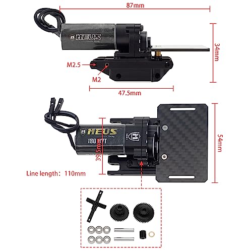 MEUS RACING TRX4M Transmission Motor Kit with Skid Plate and Battery Mount for TRX4M Defender Bronco K10 F150 1/18 RC Crawler Car Upgrades Toy Vehicles and Accessories (Black) - color: Black