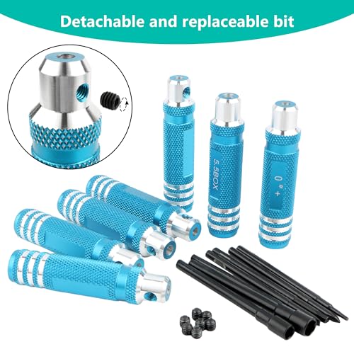 7-in-1 Hex Screwdriver Set (0.05"/1.5mm, 2.0mm,2.5mm & Box Wrench (4.0mm,5.5mm) Nut Screw Driver|RC Tool Kit|Phillips| Compatible with TRX4M SCX24 1/24 1/18 1/16 RC Cars Drone Repair(LightBlue) - color: Lightblue