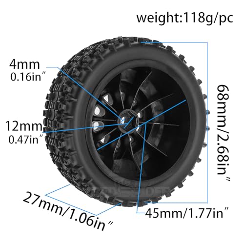 4PCS RC 1/10 Short Course Truck Wheels and Tires with 12mm Hex 1:10 Off Road Tyres for 1/10 RC Off-Road Car Traxxas TRX4 Slash Arrma Losi Tenacity Vkar 10sc Hpi RC Buggy Car (Type B)
