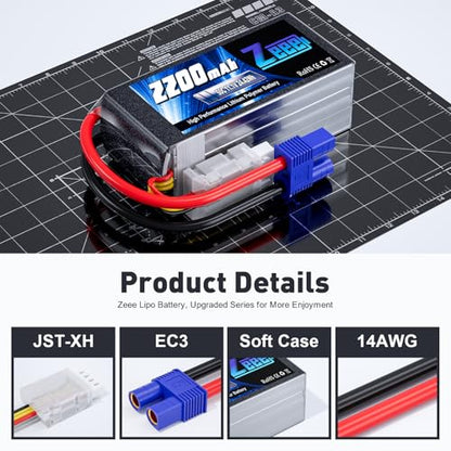 Zeee 3S Shorty Lipo 2200mAh 11.1V Battery 50C Small Pack Battery with EC3 Plug for RC Car Truck RC Vehicles Boat Drone RC Airplane Quadcopter Helicopter FPV Racing Hobby Models(2 Pack)