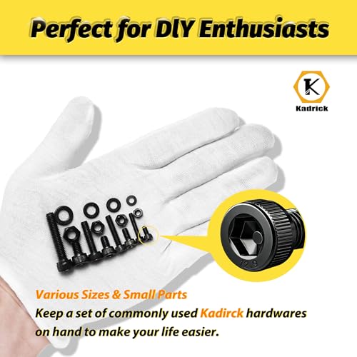 KADRICK 860PCS Metric Screws Assortment Kit,M6 M5 M4 M3 Hex Socket Head Cap | M3-M6 Bolts Nuts Flat/Lock Washers Kit,Class 12.9 Alloy Steel, Black Zinc Plated,Anti Rust Upgrade - size: M3-M6 860Pcs