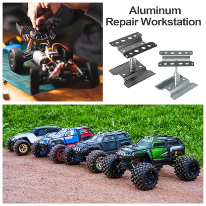 MECCANIXITY 1 Set RC Car Work Stand Lift Lower Aluminum Repair Workstation 360 Degree Rotation with Silver Screw Tray and Screw Box for 1/8 1/10 1/16 Scale RC Car Crawler Truck Vehicle (Gray) - color: Gray