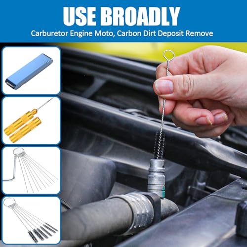 Carburetor Cleaning Kit, Premium Gun Jet Cleaner, Stainless Steel 13 Clean Line Set, 9 Cleaning Needles, 6 Nylon Brushes, 1 Pointed Picks,1 Throttle Wrench