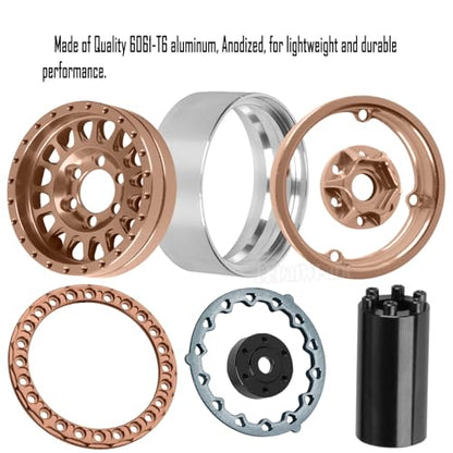 RC 1.9 Dually Beadlock Wheels Rims w/Adjustable Offset for 1/10 TRX4 TRX6 SCX10 SCX10 II 90046 SCX10 III AXI03007 SCX10 Pro Gen7/8 D90 VS4-10 MST CFX RC Crawler Car,4Pcs Alloy Rims,Bronze - color: Bronze - (Wheels Rims)
