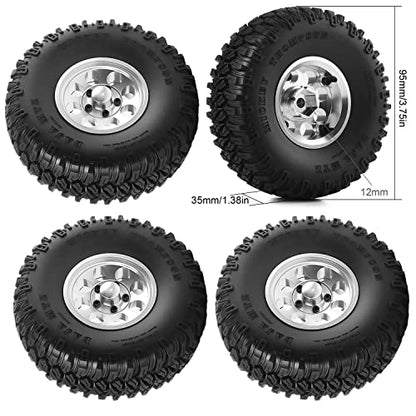 4Pcs 1.55 Inch Aluminum Beadlock Wheel Tires Rubber Tyre for 1/10 RC Crawler Car D90 TF2 Tamiya CC01 LC70 LC80(Silver) - color: 95mm-silver