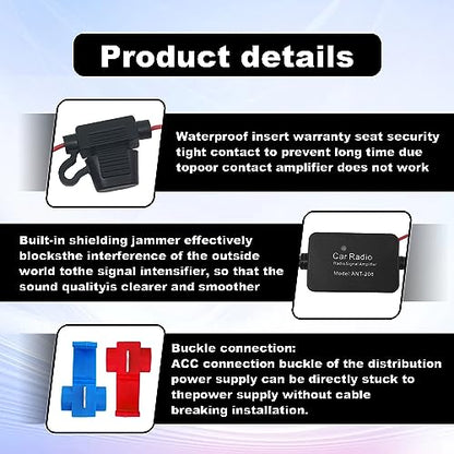 12V Car Booster 25 db - Amplify Signal & Reduce Noise AM FM Radio Universal Car FM AM Radio Amplifier for Car Stereo,Media,Head Unit Receiver