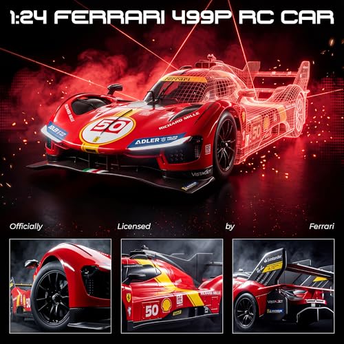 BEZGAR Licensed Ferrari 499P 1:24 Scale RC Remote Race Car Toy for Boys | Official Ferrari Replica, 2.4Ghz Remote, Ideal Toy for Boys 6-8, 8-12 & Adults, Electric Racing, Hobby Collectible Model - color: Ferrari-1:24 Ferrari 499p