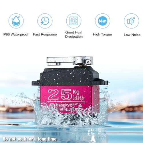 DS3225 25kg RC Servo High Torque Full Metal Gears Waterproof Digital Servo Compatible with 1/8, 1/10 RC Cars/Robots/Trucks(Control Angle 270°)