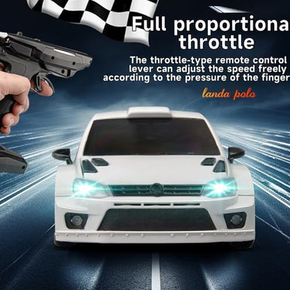 LD2801 Mini RC Drift Car 1/28 Scale RTR Remote Control 4WD Racing Cars with 4PCS Drift Tires and LED Searchlight for Hobby Gift (White) - color: White