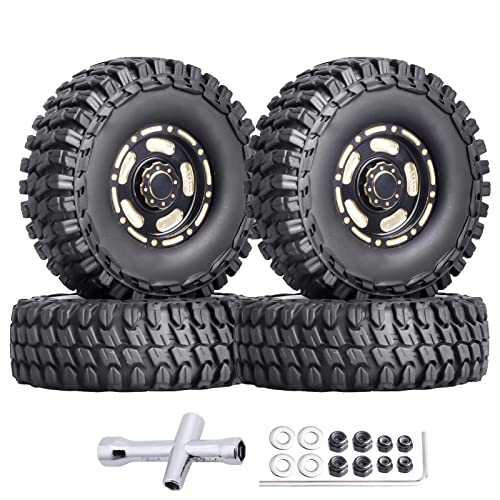 HobbyPark Brass 1.0 Beadlock Wheels & Tires for 1/18 TRX4M Upgrades Parts 1/18 SCX24 1/24 RC Crawler Replacement, Set of 4 (Type D) - style: Type D