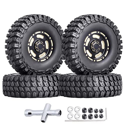 HobbyPark Brass 1.0 Beadlock Wheels & Tires for 1/18 TRX4M Upgrades Parts 1/18 SCX24 1/24 RC Crawler Replacement, Set of 4 (Type D) - style: Type D