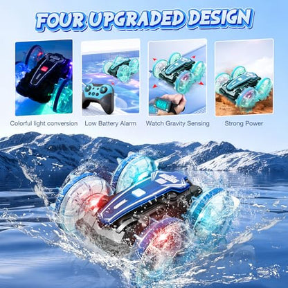 Amphibious Remote Control Car,Water Beach Pool Toy,2.5GHz 4WD 360° Rotation,Waterproof Gesture RC Stunt Car, Birthday Gift for 6-12 Years Old Boys Girls