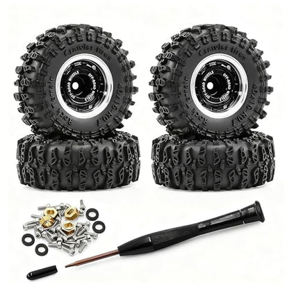 0.7” Wheel & Crawler Terrain Tire Set for 1/30 RC Crawler, -1.00mm Offset, Axial SCX30 & Redcat Ascent-32, CNC Aluminum Rims, 5mm Hex, Shims Screwdriver Included, Pre-Assembled, 4 pcs, Black - color: Black-1, size: Rock-trail-clean-out