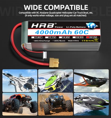 HRB 2PCS 6S 4000mAh Lipo Battery XT60 60C 22.2V Compatible with RC Plane