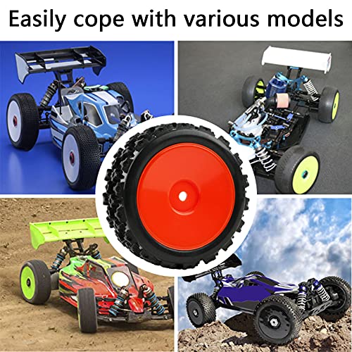 4-Pack RC Rubber Tires 12mm Hex RC Wheels and Tires Set for 1/10 On Road Racing Car 1/14 1/16 Scale Buggy, Red