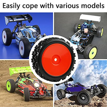 4-Pack RC Rubber Tires 12mm Hex RC Wheels and Tires Set for 1/10 On Road Racing Car 1/14 1/16 Scale Buggy, Red