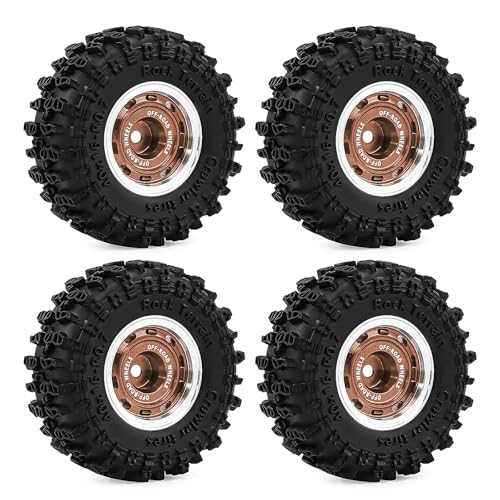 0.7 Inch RC Crawler Tires and Wheels Set 40×16mm for 1/30 Scale Axial SCX30 (Bronze) - color: Bronze