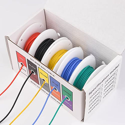 24 AWG Stranded Electrical Wire 24 Gauge Tinned Copper Wires Flexible Silicone Electric Hookup Wire Kit OD:1.6mm, 5 Colors 32.8ft/10m Each, DIY/Automotive/Home/Power Wiring Kit by Sznnzd™ - size: 5 Colors each 32.8Ft, style: 24AWG-Stranded