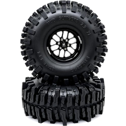 RC 2.2'' beadlock Wheels and Tires - 5.9'' Tall Mud Slingers XL | -11mm negative offset beadlock wheel Black rims, T8 Compound Tire, For 1/10 RC Crawlers Truck Upgrades - color: Black, size: 150mm / 5.9inch Tall