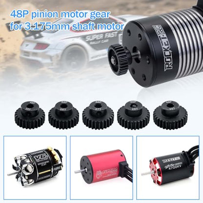 48P 25T 26T 27T 28T 29T Pinion Gear Sets with Screwdrivers for 3.175mm Shaft Brushless Brush Motor Compatible with Arrma HPI Kyosho Losi Axial Traxxas Tamiya 1/10 RC Car Monster Truck Buggy - size: 25T 26T 27T 28T 29T