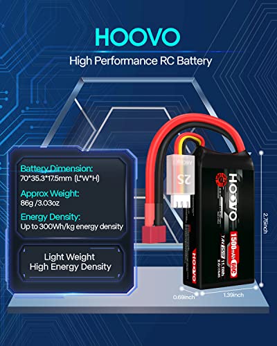 HOOVO 2S 7.4V 1500mAh 60C RC Lipo Battery Pack with T Connector 2 Packs | Softcase, for RC Boat Truck RC Helicopter Airplane Quadcopter UAV Drone FPV Racing Hobby Models