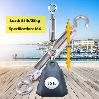 Turnbuckle Lsqurel 10PCS 304 Stainless Steel Turnbuckle Hook and Eye Heavy Duty M4 M6 M8 M10 Tensioner Adjustable Shade Sail Hardware for Tightening up Metal Cable Wire 5/32 1/4 5/16 3/8 - style: M4 - 10pcs