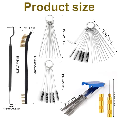 Penitue Carburetor Cleaning Kit, 3 Double Head Brushes 32 Needles 10 Nylon Brushes 4 Hooks 1 Scraper 1 Wrench Small Engine Spray Jet Cleaner for Motorcycle Airbrush Throttle Body Torch Tip Carb Tools