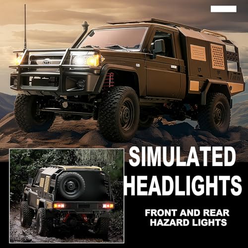 jaming WPL MN82S 1/12 RC Rock Crawler, 2.4Ghz Remote Control Truck, 4WD Off-Road RC Pickup with LED Lights Hobby Grade Toy Gifts for Adults Kids (MN-82S LC79) - color: Black