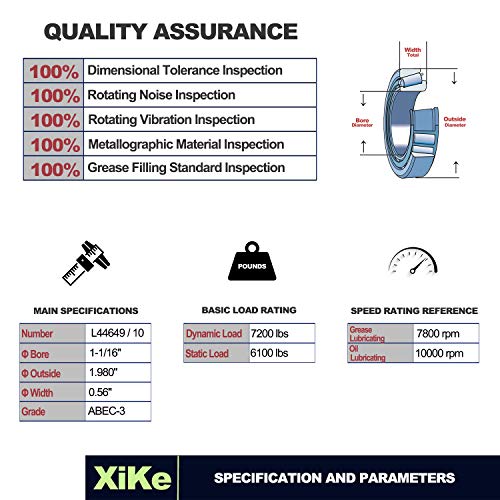 XiKe 2000-2200 Lbs Axles Trailer Bearings Kit L44649 L44610, 1 Set | Fits 1-1/16" 2000-2200 Lbs Axles, 12192TB Seal OD 1.980", Dust Cover & Cotter Pin, Rotary Quiet High Speed, Durable - size: L44649/L44610, style: 1 Set
