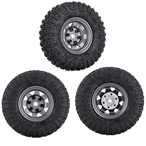 4PCS 1.55 inch 85mm Rubber Terrain Crawler Tires Metal Beadlock Wheel Rims Tires Set Compatible with 1/10 RC Crawler Car Axial AX90069 D90 TF2 Tamiya CC01 LC70 MST JIMNY (Grey) - color: 85mm-gray