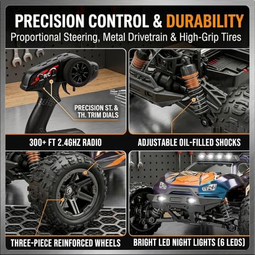 1/14 Fast RC Cars for Adults，4x4 Offroad Waterproof Monster Truck 40+ mph | V3 Electric Powered High Speed Remote Control Drift Buggy Car, All Terrain Truggy with 2S Battery for Snow Sand - color: Blue Orange