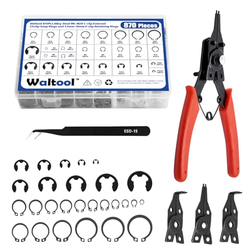 870Pcs Alloy Steel M4-M28 C-Clip External Circlip Snap Rings and 1.5mm-10mm E-Clip Retaining Rings with Snap Ring Pliers for Automobiles Motorcycle Lawnmowers Electrical Appliances