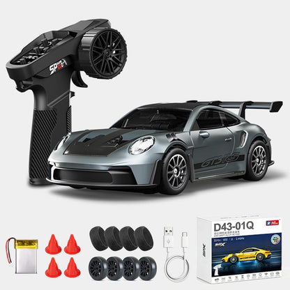 1:43 RC Drift Car D43-01 - 2.4G Full Proportional 4WD Alloy 20KM/H High Speed RC Racing Car with Gyro, Silent Bearings, Adjustable Speed & Lighting(Q10/Grey/D43-01) - color: Q10/Gray, size: D43-01